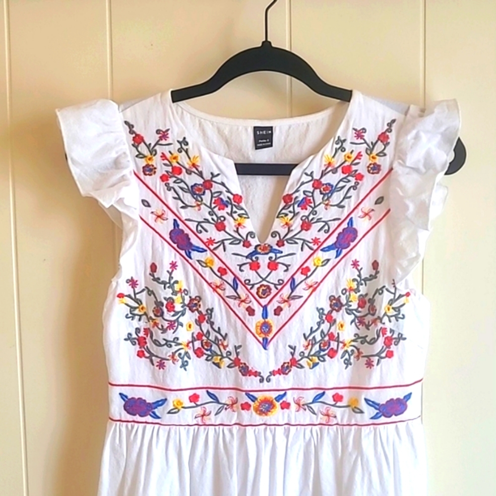 White Embroidered Dress, Petite Small
